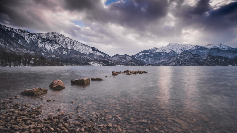 cold temperature, kochelsee, beauty in nature, sky, landscape, kochel, tranquil scene, no people, mountain range, winter, tranquility, snowcapped mountain