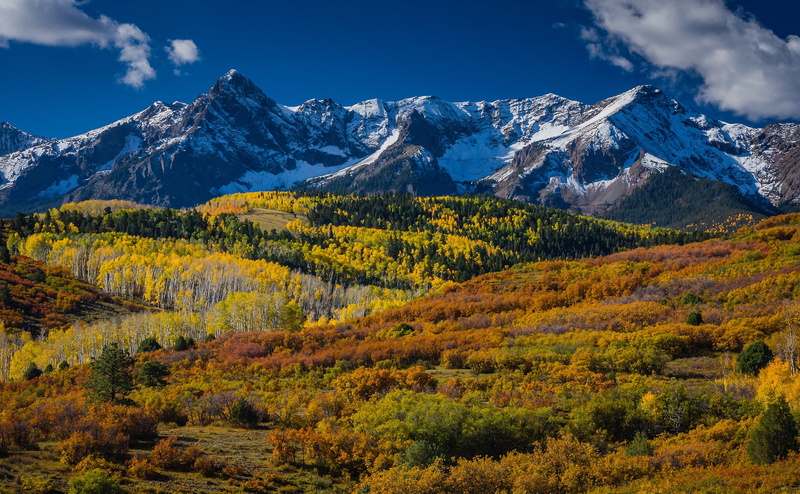 green, mountain peak, aspen, mountain range, Snow, Autumn, winter, beauty in nature, Blue, idyllic, Colorado, autumn collection, tranquil scene, 4K, Clouds