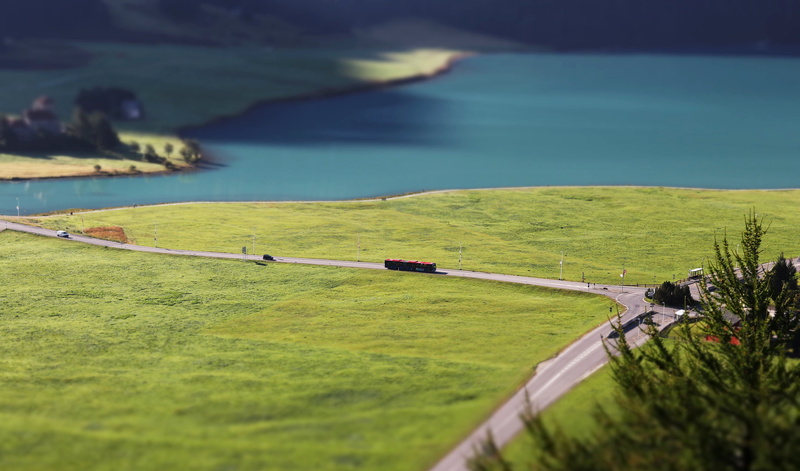 tranquility, tilt shift, idyllic, outdoors, graubünden, plant, grass, golf course, sea, panoramic image, summer, 5K, lake silvaplana, beauty in nature