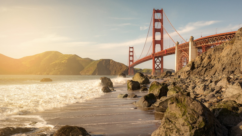 4K, golden gate 4k hi def desktop, engineering, rock, built structure, architecture, suspension bridge, water, bay of water, cloud - sky, bay