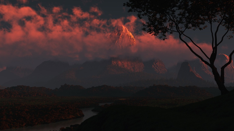 tranquility, mountain, smoke - physical structure, tranquil scene, sunset, landscape, land, cloud - sky, outdoors, 2K, scenics - nature, hi def nature pictures 2560x1440