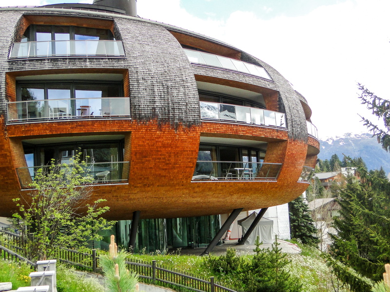 St Moritz, low angle view, building, railing, residential building, wood - material, 2K, glass - material, residential district, day, homes, apartment