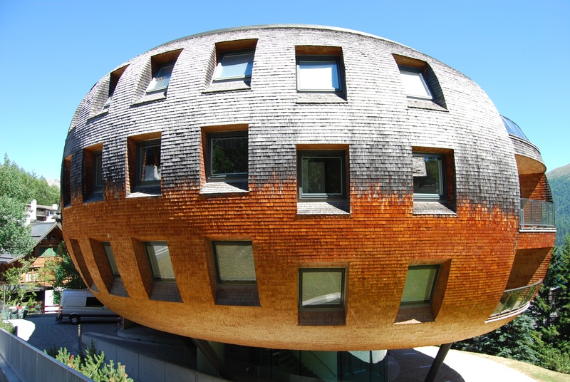 building, building Exterior, built Structure, close-up, st moritz, 4K, sky, architecture, house, construction, glass - material, blue, nature, oval, city