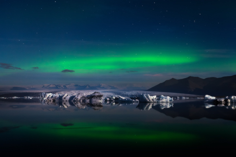 ice, Northern lights, 1080P, Iceland, the glacial lagoon of Jökulsárlón