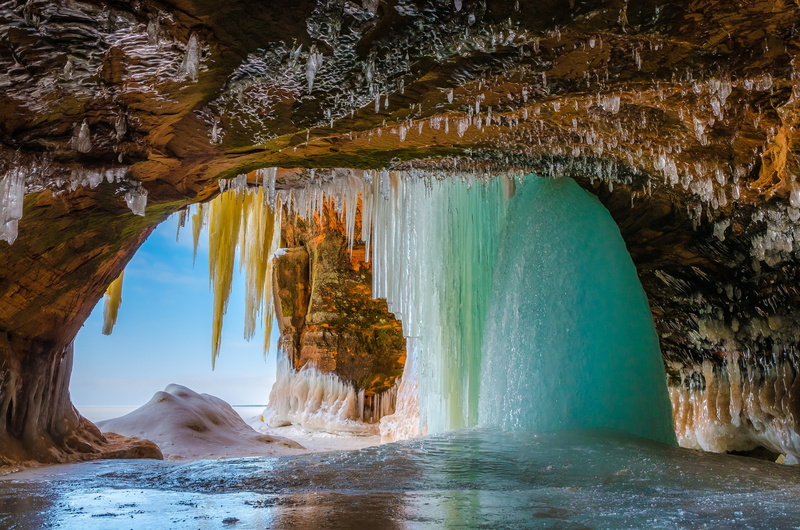 the grotto, rocks, 1080P, the sky, icicle, ice