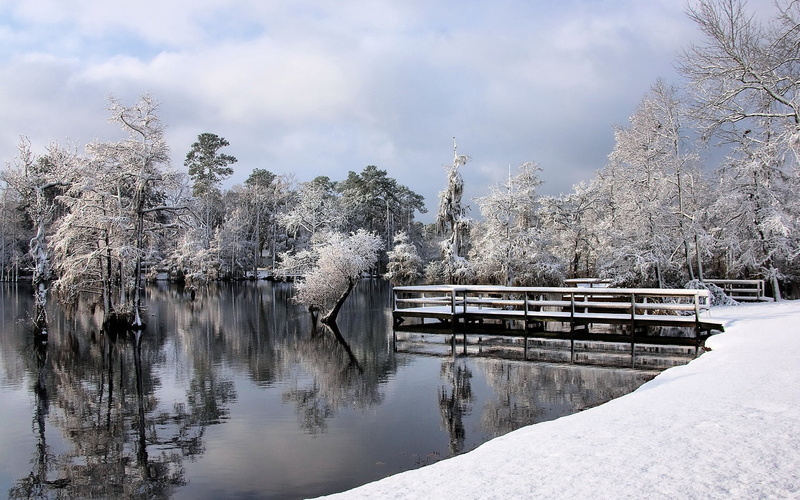 winter, weather, landscape, 720P, black, tranquility, water, season, nature, lake, sky, woodland, cloudy, day, architecture, trees, white, frost, cold - Temperature