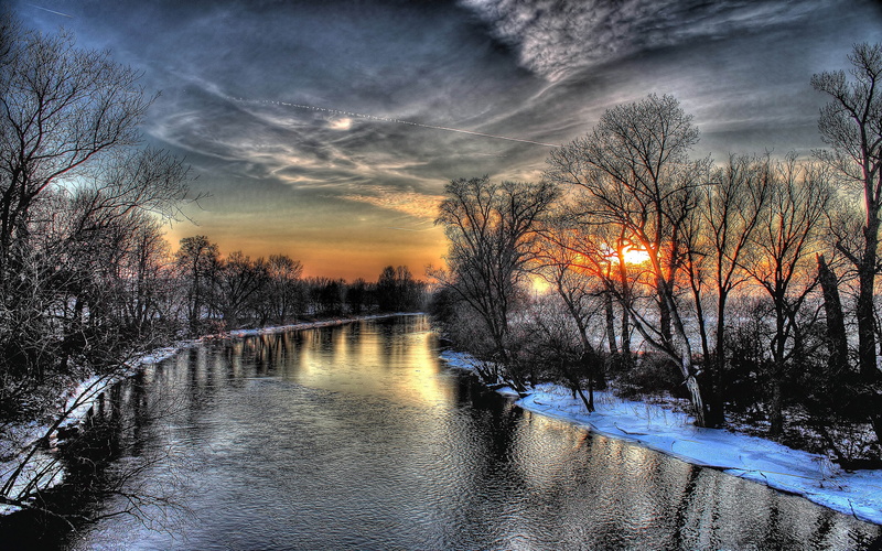 willow, desktop, sunset, hd, sky, canal, nature, outdoors, winter, non-urban scene, plant, no people, clouds, banks, tranquil scene, scenics - nature, tranquility