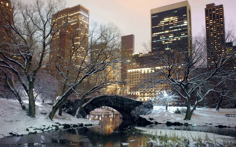 frozen, city Life, city, bow Bridge, street, gray, season, illuminated, snow, architecture, night, gapstow Bridge, sky, winter, cold temperature, famous Place