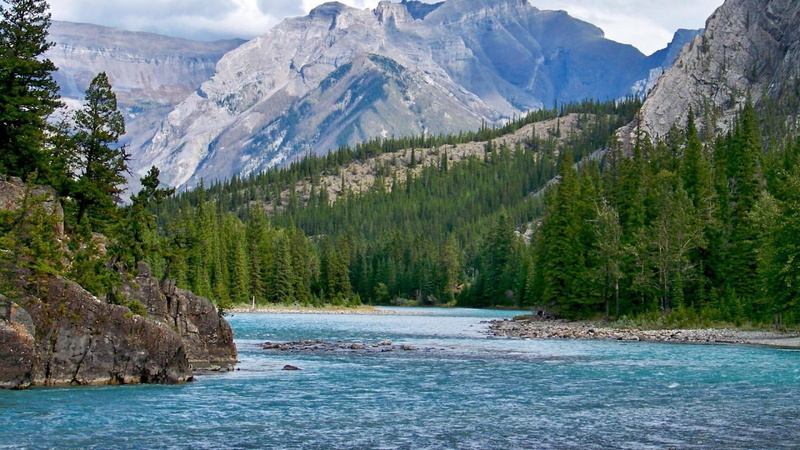bow, rocks, rockies, nature and landscapes, alberta, 1080P, mountains, forest, river
