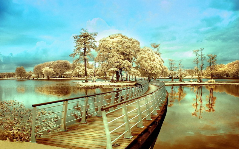 bridge - Man Made Structure, nature, travel, famous Place, sky, art and craft, scenics, blue, park - Man Made Space, bridge, brown, autumn, city