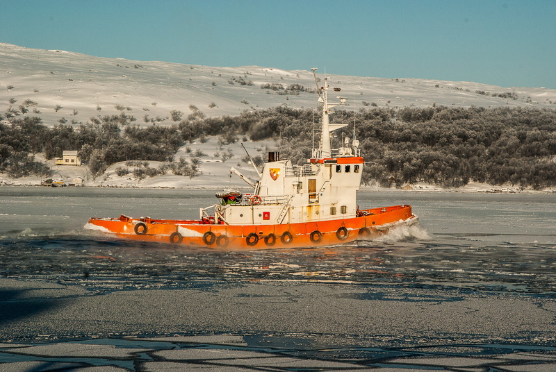 sky, no people, 2K, outdoors, port, Kirkenes, orange color, beauty in nature, sea, water, nature, nautical vessel, environment, Arctic Circle, mountain