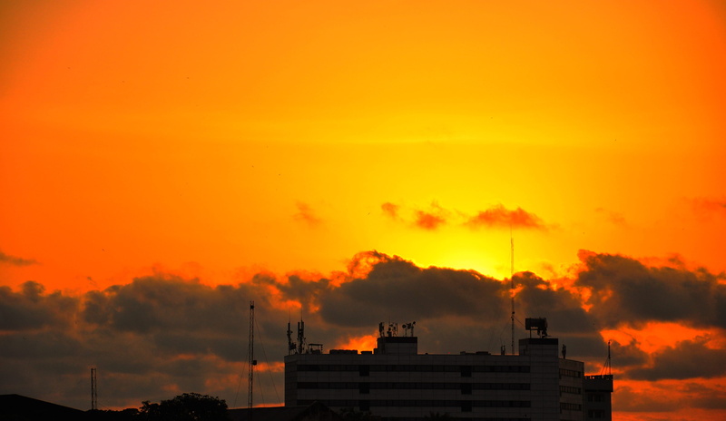 akwa i, urban, 4K, high section, no people, outdoors, sunset, kmertour, dramatic sky, sky, communication, douala, africa, clouds, cloud - sky, building