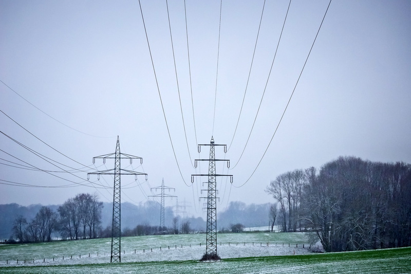 reinforce, industry, technology, power supply, power line, pylon, electricity, fuel and power generation, cable, cold, plant, no people, snowfall, landscape