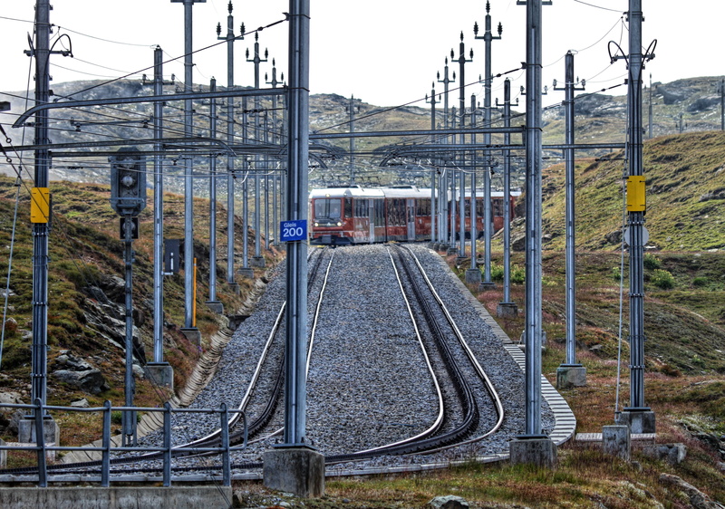 rail traffic, technology, electricity pylon, complexity, train, built structure, electricity, mountains, train - vehicle, rail transportation, day, switzerland