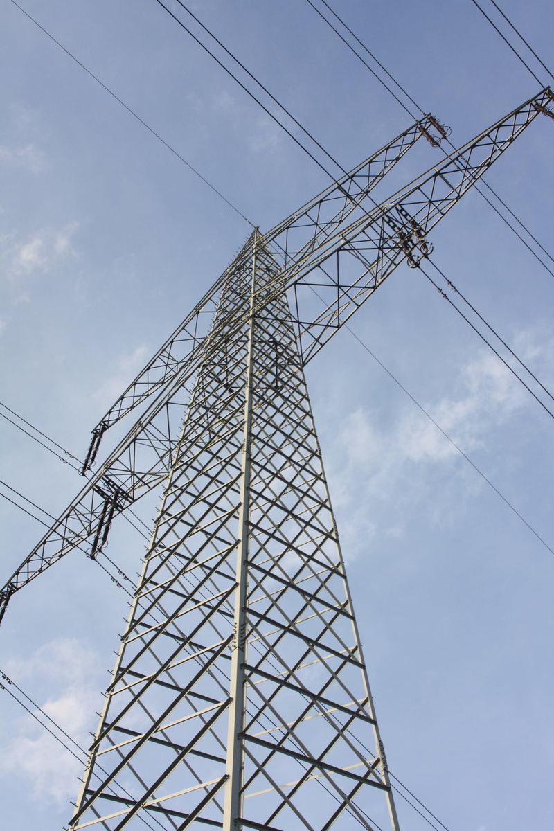 architecture, energy, electricity pylon, tall - high, no people, built structure, electrical equipment, 4K, low angle view, girder, directly below, iron - metal