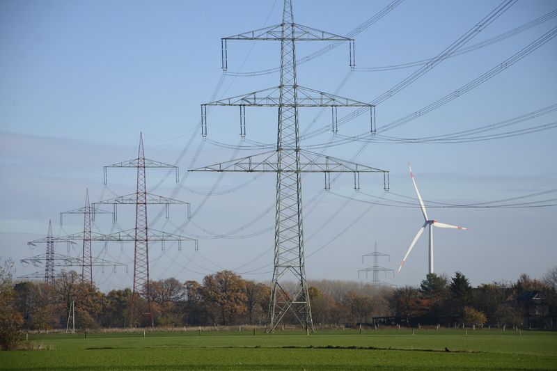 elektrik, field, landscape, voltage, grass, power lines, upper lines, reinforce, sky, environment, strommast, high voltage, day, electrical equipment, connection