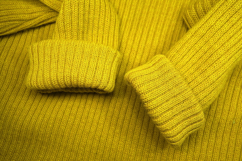 warm, textured, woolen sweater, knitted, wool, pattern, clothing, textile, 4K, knitwear, pullover, high angle view, indoors, woman, yellow, warm clothing