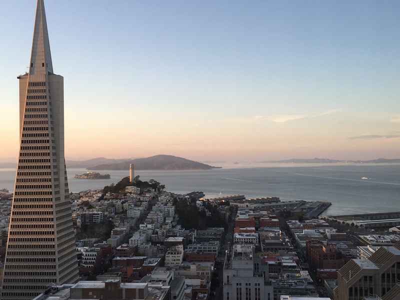 fransisco, crossing, coastal, cityscape, corporate, tall, dusk, coast, skyscraper, san, commute, urban Skyline, haze, bay, high angle view, famous, san fransisco