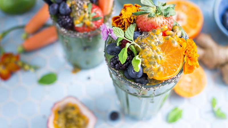 indoors, blueberry, fruit, glass, drinking glass, snack, vegetable, raisin, multi colored, fruit coctail, freshness, flower, flowering plant, healthy eating