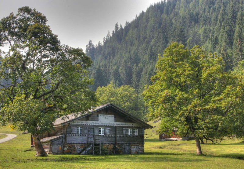 colorful, nature, lovely, splendor, hill, house, 1080P, mountain, chalet, green, beautiful, forest, alps, cottage