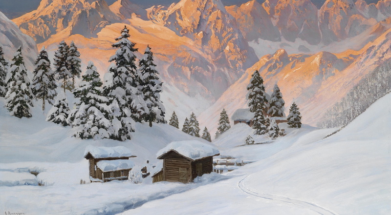 hut, Drawings, outdoors, building, tree, mountain range, built structure, cold temperature, environment, Painting, beauty in nature, chalet, cabins, tranquility