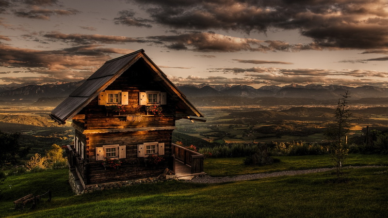 alps, Clouds, hd, mountains, 1080P, architecture, landscapes, houses, art, x, chalets