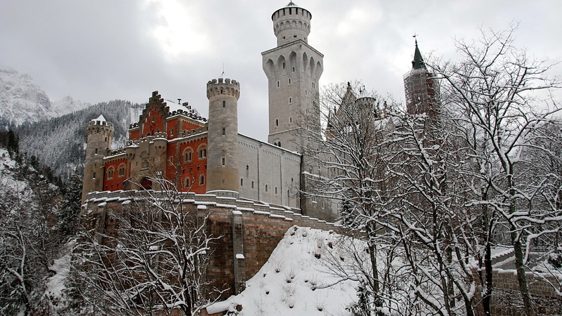 history, castle, no people, place of worship, low angle view, gray, brown, plant, architecture, 2K, tree, sky, bare tree, cold temperature, religion, winter
