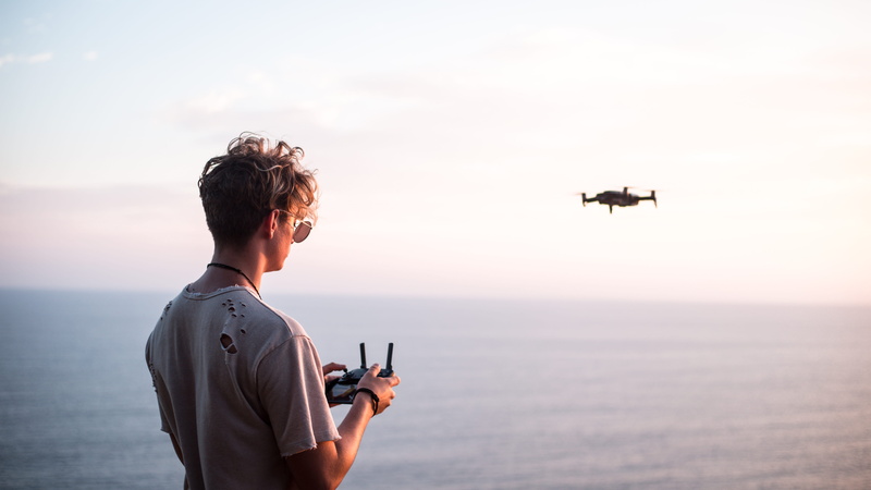 portrait, quadcopter, technology, holding, cloud, oahu, air vehicle, remote control, sunset, hawaii, model, looking, drone, standing, 5K, style, near