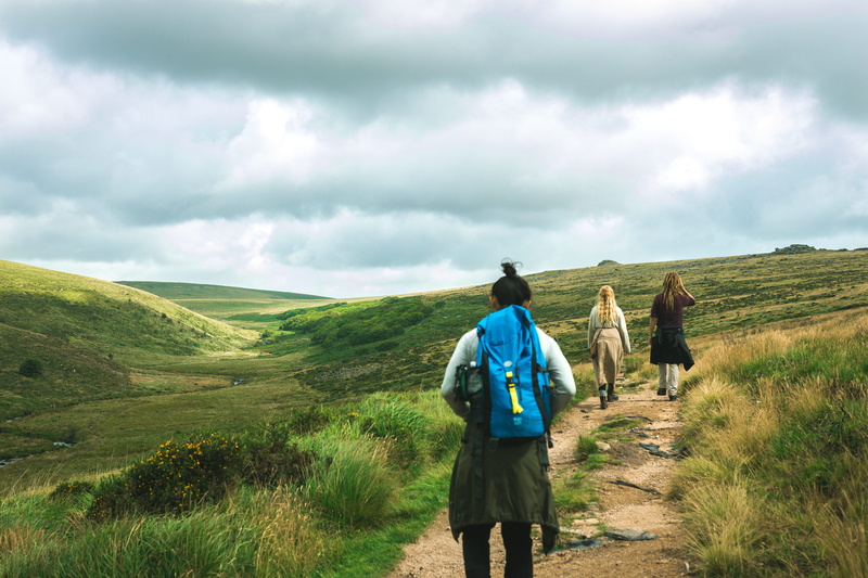 5K, mountain, real people, nature, united kingdom, landscape, england, lifestyles, sky, rear view, non-urban scene, hike, green color, dartmoor national park