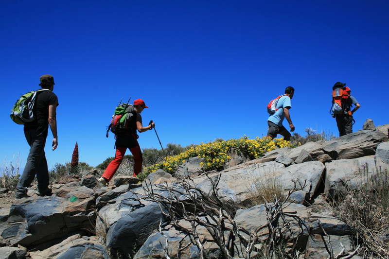 mountain, outdoors, rock, teide, tourist, men, spain, backpacker, mountain Peak, adventure, exploration, backpack, clear sky, 4K, canary islands, sport