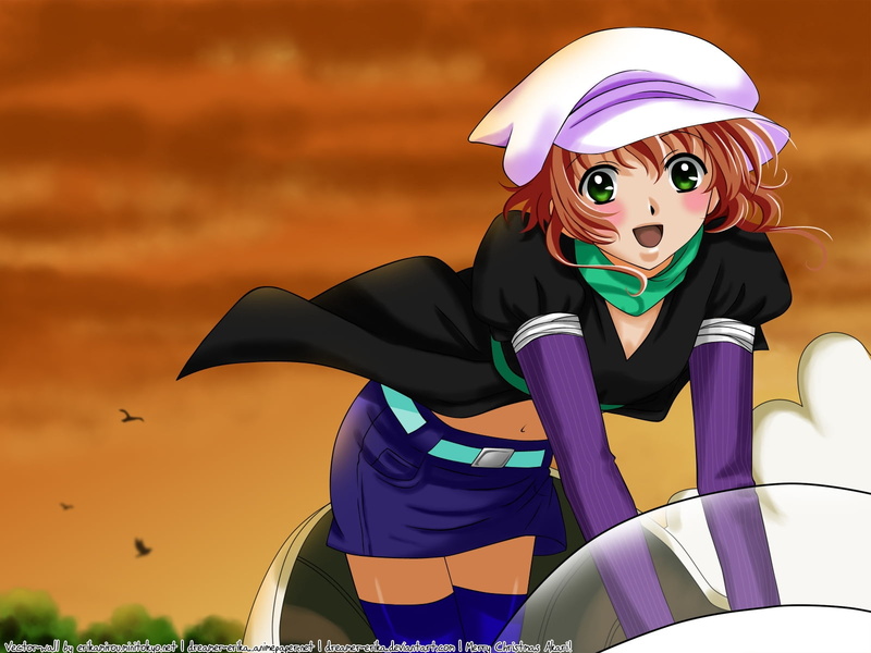 flying, smile, sunset, portrait, one person, girl, bird, 720P, leisure activity, tsubasa reservoir chronicle, females, nature, purple, blush, young adult