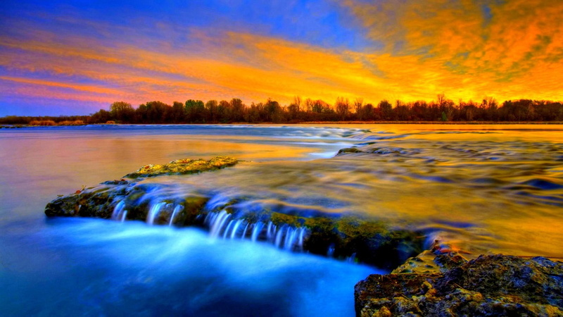 river, thresholds, overflow, 1080P, sunset, nature and landscapes, overflowing