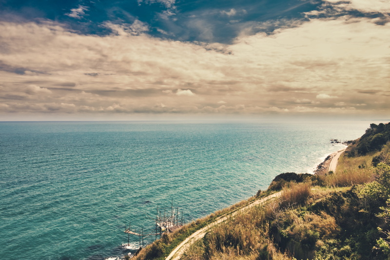 costa, tranquility, beach, 4K, riva, sea, relaxation, adriatic, land, plant, cloud - sky, outdoors, clouds, idyllic, scenics - nature, no people, beauty in nature