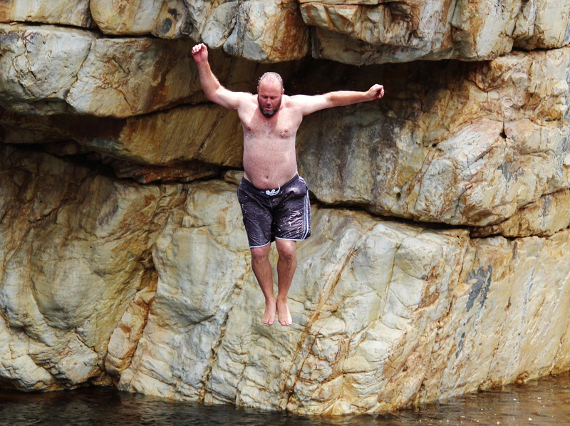 rock, river, limb, courageous, rock - object, body part, leisure activity, south africa, solid, water, arms outstretched, arms raised, men, 2K, dared