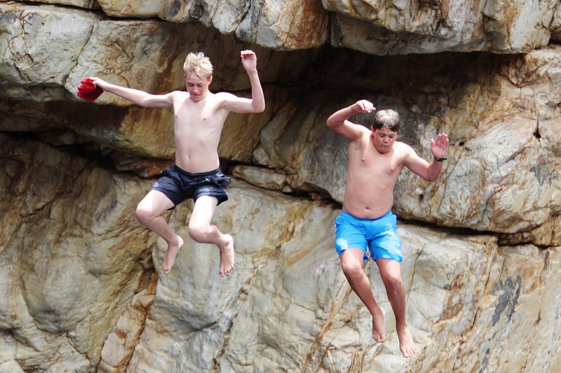 human body part, rock climbing, men, fall, cliff, solid, male, adult, arms raised, daytime, human limb, people, water, vitality, two, south africa, river