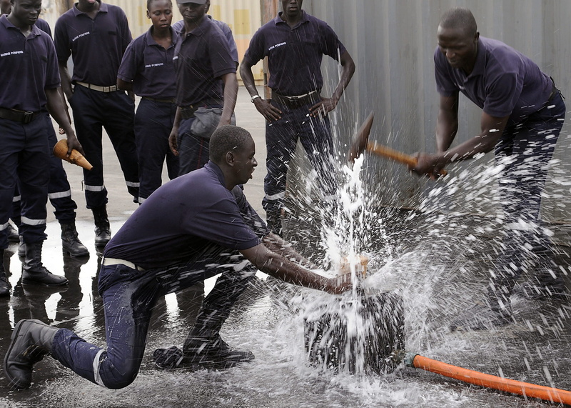splashing, 1080P, males, real people, nature, damage control, two, pipe, stopping leak, men, hose, emergency, exercise, adult, drill, dakar, fire department