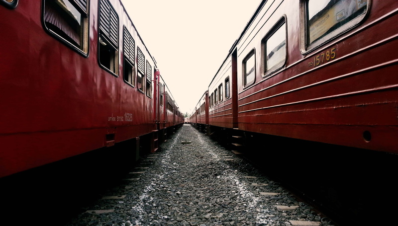 outdoor, red, no people, building exterior, sri lanka, fall, stone track, train track, the way forward, rail transportation, travel, trail, field, clear sky