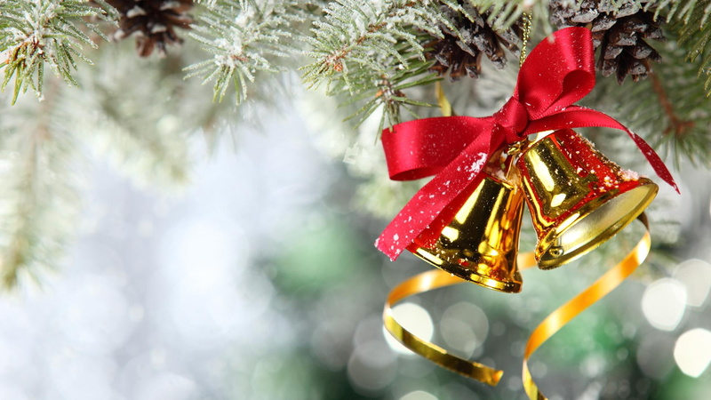 bell, 1080P, decirations, decor, christmas tree, bells, christmas, gold, colored, 3d and abstract, decorations