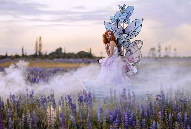 women outdoors, redhead, fairy tale, flowers, women, field, 720P, 500px, Conceptual, Irina Dzhul