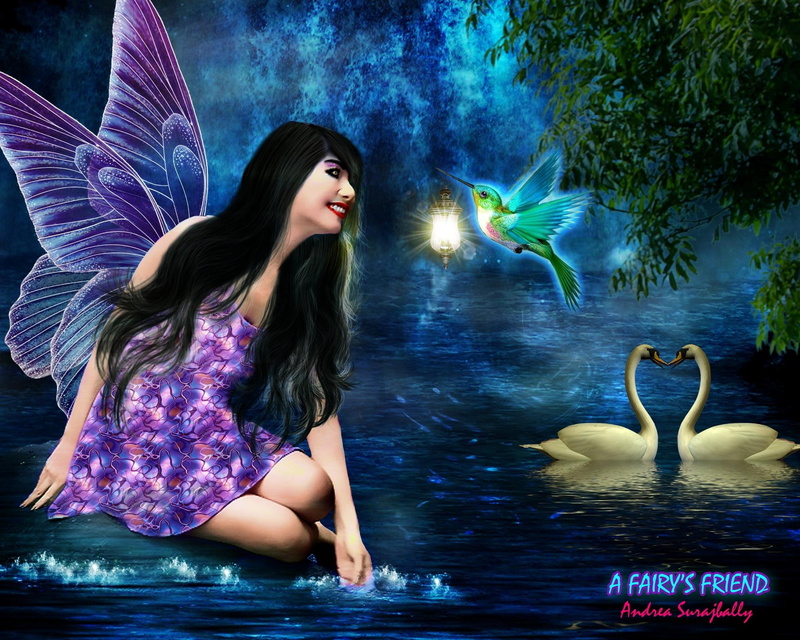 fantasy, friend, 3d and abstract, swan, 1080P, lady, fairy, s