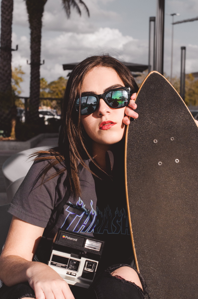 females, sunlight, holding, portrait, skateboard, 4K, casual clothing, young adult, lifestyles, day, young women, nature, woman, real people, daytime