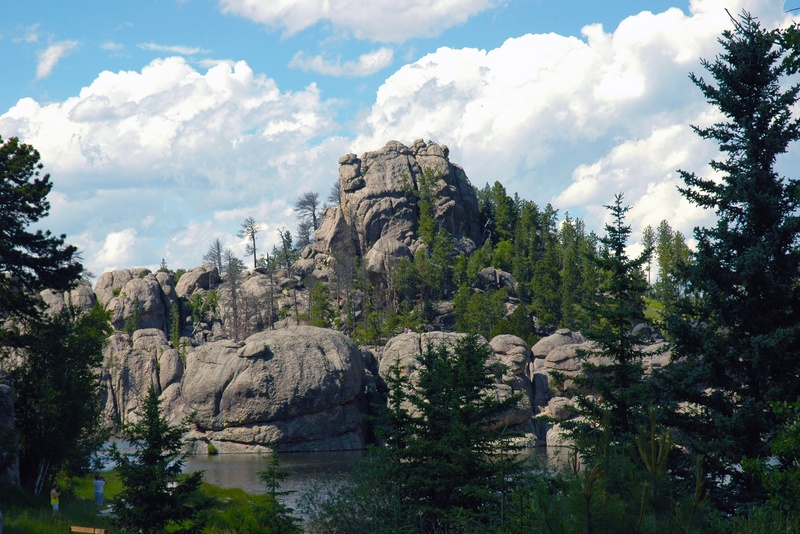 summer, tree, badlands, pond, sylvan, horizontal, boulders, no people, place, natural, sky, clouds, landscape, hills, lake, 2K, land, stones, growth, tranquility