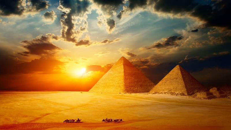desert, horizon, ancient civilization, mode of transportation, travel destinations, sunlight, sunset, egypt, 1080P, scenics - nature, sun, history, outdoors