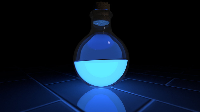 1080P, cyan, dark, digital art, abstract, potions, glowing, glass, fluid, blue, blue light, tiles