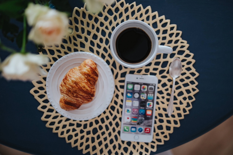refreshment, french food, high angle view, mat, white, mug, food and drink, coffee cup, plate, table, flowers, crockery, golden, design, croissant, freshness