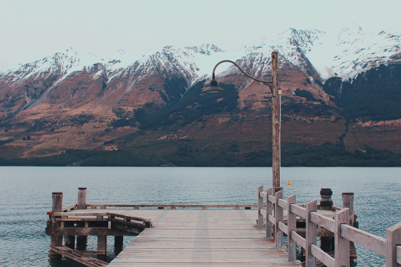 mountains, water, mountain range, peaceful, clear sky, snow, scenics - nature, tranquility, winter, 5K, pier, lamp, new zealand, beauty in nature, mountain