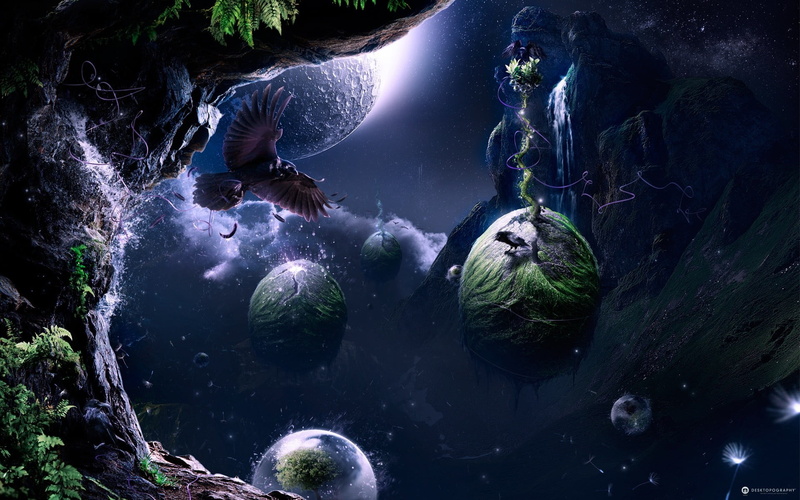 water, rock, sea, undersea, nature, flowing water, underwater, rock - object, digital art, swimming, waterfall, fantasy art, birds, animals, no people