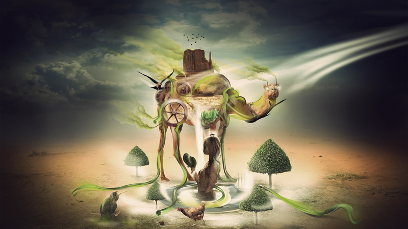 2K, camels, nature, digital art, animals, Desktopography