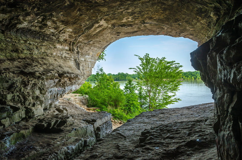 cave, the grotto, rock, trees, 1080P, the sky
