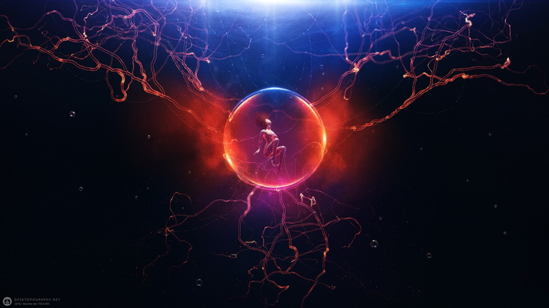 bubbles, digital art, Desktopography, 1080P